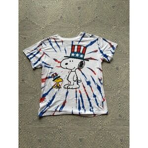 Peanuts Snoopy Woodstock Patriotic Tye Dye T-Shirt - White - Large